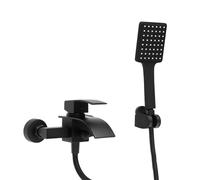 Rubinetto per vasca da bagno nero con doccetta - cascata vasca da bagno rubinetto in ottone - montaggio a parete con tubo in acciaio inox da 1,5 m - Rubinetto monocomando per vasca da bagno doccia