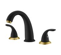 Rubinetto per vasca da bagno romano diffuso SUMERAIN a 2 maniglie con valvola, finitura nera e oro