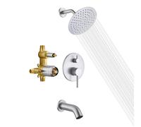 Rubinetto per vasca e doccia Sumerain con valvola grezza, rubinetto per doccia in nichel spazzolato con beccuccio per vasca, soffione doccia a pi