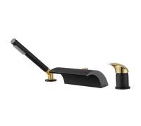 Rubinetto per vasca romano a cascata SUMERAIN, rubinetto per vasca da bagno con montaggio a ponte, in ottone, con doccetta, finitura nera e oro