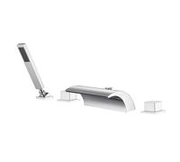 Rubinetto per vasca romano Sumerain a quattro fori con doccetta e bocca a cascata, finitura cromata, flusso elevato