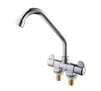 Rubinetto pieghevole con doppia maniglia per camper, girevole a 360° | acqua calda e fredda, in ottone con superficie cromata, filettatura G1/2, argento, connettore acqua, raccordo, guarnizione