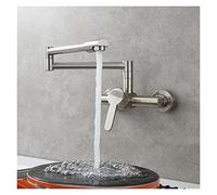 Rubinetto pieghevole da cucina in ottone riempitivo a due fori for montaggio a parete miscelatore caldo e freddo con spruzzatore(Brushed 1 Function)