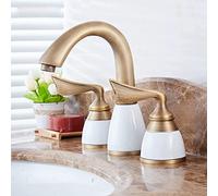 Rubinetto retrò in ottone caldo e freddo, con fori rubinetto bagno miscelatore a due manopole, oro (colore: antico)