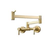 Rubinetto riempitivo for montaggio a parete for lavello da cucina a 3 maniglie for miscelatore con beccuccio pieghevole a braccio oscillante, nero opaco,Installazione semplificata(Brushed Gold)