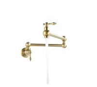 Rubinetto riempitivo for pentole da cucina pieghevole in oro spazzolato a parete Lavello singolo freddo Girevole Beccuccio Ottone cromato(Brushed gold)