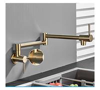 Rubinetto riempitivo for pentole in ottone nero nichel cromato da cucina a parete monoforo singolo freddo Ruota beccuccio pieghevole(A-Brushed Gold)