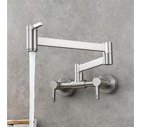 Rubinetto riempitivo for pentole, montaggio a parete in ottone, maniglia a due fori, miscelatore caldo e freddo, pieghevole, estensibile, doppio snodo, nero(Brushed Nickel)
