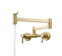 Rubinetto riempitivo for pentole, montaggio a parete in ottone, maniglia a due fori, miscelatore caldo e freddo, pieghevole, estensibile, doppio snodo, nero(Brushed Gold)