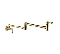 Rubinetto riempitivo for vaso in oro spazzolato, pieghevole, estensibile, for montaggio a parete, cucina, ristorante, lavello, in ottone, con foro singolo e due maniglie