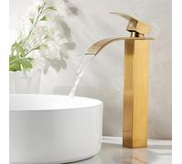 rubinetto Rubinetto for bagno ad arco alto in oro spazzolato, miscelatore monocomando for lavabo G1/2 con design a cascata, finitura in acciaio inossidabile for mobiletto moderno