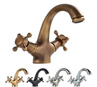 Rubinetto Rubinetto for il bagno Miscelatore for il lavabo del bagno Miscelatore con due maniglie Montato sul ponte Acqua calda e fredda(Golden)