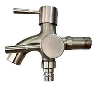 Rubinetto splitter a 3 vie per lavatrice, in lega di zinco, montaggio a parete, controllo del flusso d'acqua, tre uscite, valvola a disco, salvaspazio, adatta a filettature NPT da 1/2 pollice (disegno