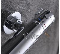 Rubinetto termostatico da doccia modello PAR realizzato in ottone con finiture in cromo lucido Maniglie in zinco con indicatore di temperatura e pulsante di sicurezza antiscottatura Ricambi garantiti