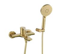 Rubinetto Vasca da Bagno con Doccetta 3 Funzioni, Miscelatore Monocomando per Doccia Ottone, Miscelatore Vasca da Bagno con Supporto Soffione e 1,5m Tubo, Miscelatore Doccia Calda e Fredda (Oro)