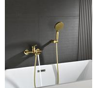 Rubinetto Vasca da Bagno con Doccetta 3 modalità, Miscelatore Vasca da Bagno a Parete Cascata, Ottone Miscelatore Doccia a Parete con 1.5m PVC Tubo e Supporto per Doccia (Oro Spazzolato)