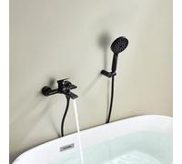 Rubinetto Vasca da Bagno con Doccetta 3 modalità, Miscelatore Vasca da Bagno a Parete Cascata, Ottone Miscelatore Doccia a Parete con 1.5m PVC Tubo e Supporto per Doccia (Nero)