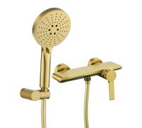 Rubinetto Vasca da Bagno con Doccetta,Include un rubinetto per vasca,Una doccetta con tre modalità di getto e un ripiano portaoggetti da 270 × 95 mm,Facile da installare,Oro Spazzolato