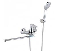 Rubinetto Vasca da Bagno con Soffione Doccia, Miscelatore Vasca Bocca Lunga 30 cm, Sistema doccetta Bagno cascata Cromato e Argento