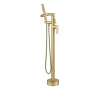 Rubinetto Vasca da Bagno Freestanding con Doccetta Cascata Ottone Miscelatore Vasca da Bagno Freestanding-Oro Spazzolato