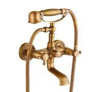 Rubinetto Vasca Da Bagno Miscelatore Vasca Da Bagno Ottone Due Maniglie Antico Vintage Stile, Rubinetto Doccia Da Muro Con Doccetta E Flessibile Doccia Da 1,5 M, Bronzo