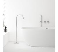Rubinetto Vasca da Bagno Montaggio a Pavimento Cromo Collo di Cigno Miscelatore Freestanding Vasca in Ottone ad Incasso
