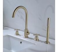 Rubinetto Vasca da Bagno Set Di Rubinetti per Vasca A Quattro Fori con Miscelatore per Acqua Calda E Fredda Girevole A 360° Rubinetti per Vasca A 4 Fori In Ottone con Attacco Doccia Oro Spazzolato