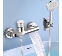 Rubinetto Vasca Doccia a Parete, Rubinetto per vasca da bagno con doccetta a mano, Ottone Massiccio Cromato, Cascata 5 Modalità, Soffione Portatile 1.5M, Standard G1/2" per Bagno
