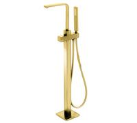 Rubinetto Vasca Freestanding Oro Spazzolato Doccia Bagno Maniglia Singola Miscelatore Vasca a Pavimento Rotazione 360°