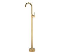 Rubinetto Vasca Freestanding Oro Spazzolato, Miscelatore a Terra in Ottone con Bocca Girevole 360°, Piantana Bagno Moderna con Base Rotonda Stabile(Gold)