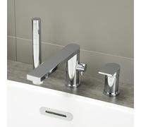 Rubinetto Vasca Monocomando da Bagno 3 Fori.360° Rotazione Miscelatore Bordo Vasca con Doccetta e Tubo Flessibile,Cromo Placcato