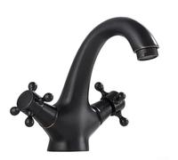 Rubinetto vintage girevole a doppia maniglia per lavabo da bagno, miscelatore in ottone con controllo dell'acqua calda e fredda, finitura cromata/oro/bronzo/nero (nero)
