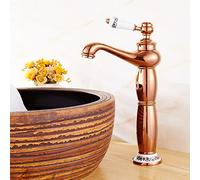 Rubinetto vintage per lavabo da bagno, con beccuccio alto, in ottone, con acqua calda e fredda, elegante finitura in oro rosa, ideale per decorazioni moderne e classiche