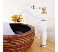 Rubinetto vintage per lavabo da bagno, girevole a 360°, in ottone, miscelatore caldo e freddo, elegante design bianco, stile retrò, ideale per l'arredamento classico del bagno