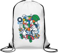 Rubix Cube Skater Rad Puzzle Divertente Skater Art Gym Sack Casual Borsa con coulisse Bianco
