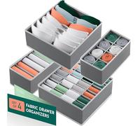 RUBOXA Organizer per cassettiera, [4 pezzi] Organizzatori per cassetti in tessuto grigio (4 misure con 45 scomparti), organizer pieghevole per biancheria intima, contenitori traspiranti per reggiseni