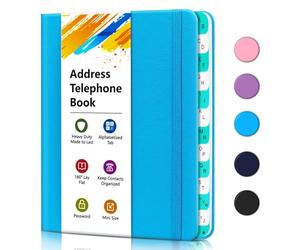 Rubrica con schede alfabetiche, rubrica telefonica e indirizzario per mantenere i contatti organizzati, cartonato a stampa piccola e grande, adatto per casa e ufficio，Blue