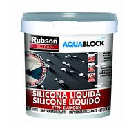 Rubson Aquablock Silicone Liquido SL3000, Facile e Sicuro da Usare, per Impermeabilizzazione e Riparazione di Tetti e Coperture Piani e Inclinati, Guaine, Fioriere, Grigio, Secchio 5kg