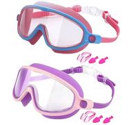 Rubu22a 2 occhialini da nuoto per bambini con guarnizione in silicone, occhiali subacquei, campo visivo trasparente, anti appannamento, protezione UV, cinturino regolabile, per ragazzi e ragazze (set