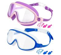 Rubu22a 2 occhialini da nuoto per bambini con guarnizione in silicone, occhiali subacquei, campo visivo trasparente, anti appannamento, protezione UV, cinturino regolabile, per ragazzi e ragazze (set