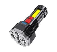 Rubu22a Torcia a LED ricaricabile tramite USB, torcia da campeggio con luce laterale, impermeabile, torcia super luminosa per le emergenze (nero)
