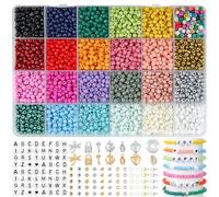Ruby 4mm Bead Set per Bracciali, 24 Color Bead Set Bracciali Fai da Te con Letter Beads, Perline di Vetro per Infilare Regali per Bambini, Adulto per Natale, Compleanni ECC.