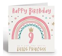Ruby Ashley,Biglietto di auguri per il 9° compleanno per ragazze - biglietto di compleanno per una bambina di nove anni - biglietto di auguri per il 9° compleanno della piccola principessa arcobaleno