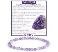 Ruby Bracciale con perle da donna - Bracciale di alta qualità da 4 mm realizzato con pietre naturali autentiche sfaccettate - Con confezione regalo inclusa