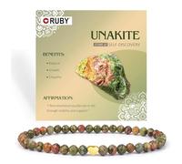 RUBY Braccialetto con perle di pietra preziosa per donne, perle da 4 mm e cuore in acciaio inox, da donna, con confezione regalo in legno, Eine Grösse, Pietra, Giada