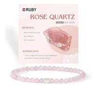 RUBY Braccialetto con perle di pietra preziosa per donne, perle da 4 mm e cuore in acciaio inox placcato oro 18 carati, gioiello elastico, ideale come regalo di San Valentino, con confezione regalo in