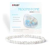 RUBY Braccialetto con perle di pietra preziosa per donne, perle da 4 mm e cuore in acciaio inox placcato oro 18 carati, gioiello elastico, ideale come regalo di San Valentino, con confezione regalo in