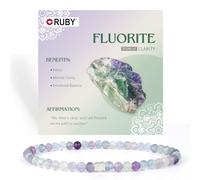 RUBY Braccialetto con perle di pietra preziosa per donne, perle da 4 mm e cuore in acciaio inox placcato oro 18 carati, gioiello elastico, ideale come regalo per la festa della mamma, con confezione