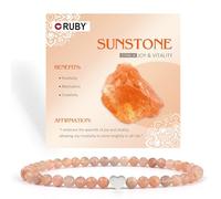 RUBY Braccialetto con perle di pietra preziosa per donne, perle da 4 mm e cuore in acciaio inox placcato oro 18 carati, gioiello elastico, ideale come regalo per la festa della mamma, con confezione