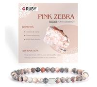 RUBY Braccialetto con perle di pietra preziosa per donne, perle da 4 mm e cuore in acciaio inox placcato oro 18 carati, gioiello elastico, ideale come regalo di San Valentino, con confezione regalo in